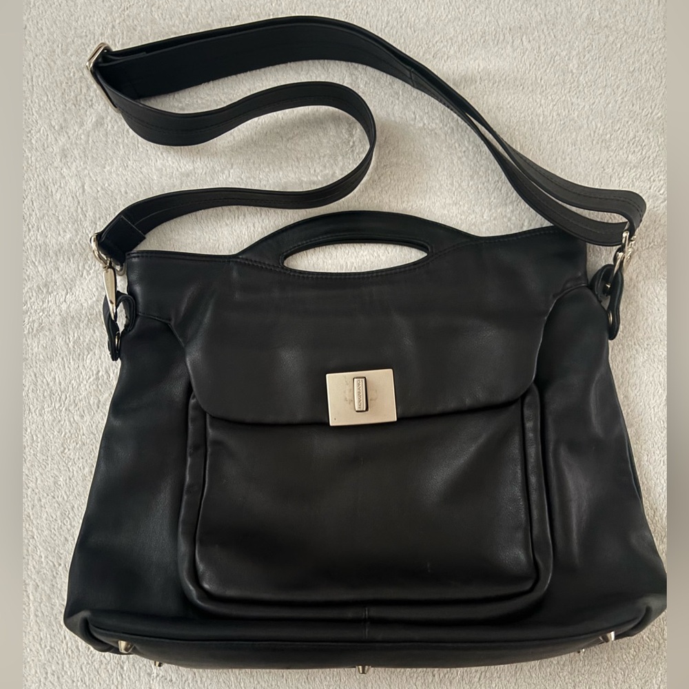 RENATO ANGI Venezia Elegant Black Leather Shoulder Bag